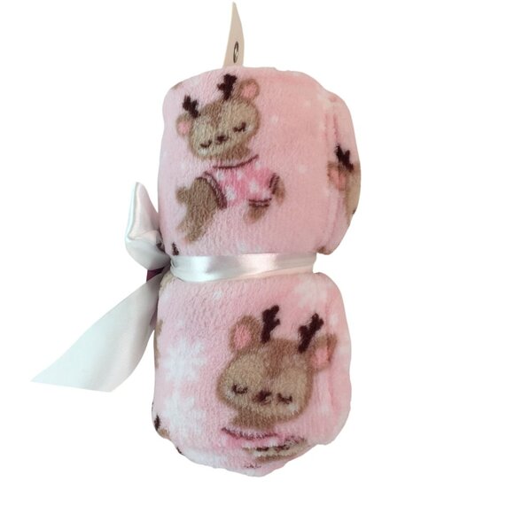 Parents Choice Pink Deer Reindeer Plush Baby Blanket 30"x36" - Picture 5 of 7